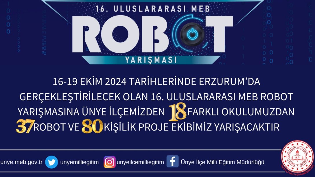 Uluslararası MEB Robot Yarışması'na 18 Okulumuz 37 Robot ve 80 Kişilik Proje Ekibiyle  Katılmaya Hak Kazandık